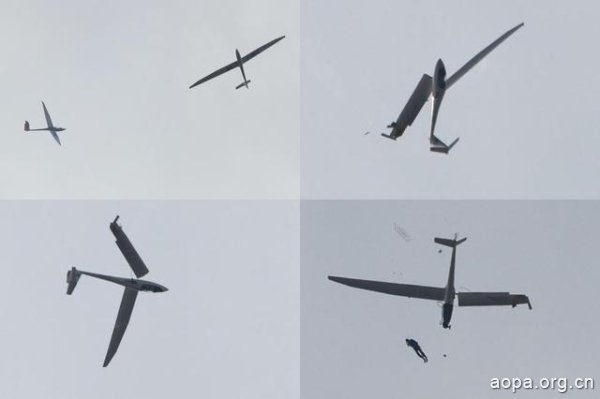 英国两架滑翔机高空相撞　一架飞机机翼散架